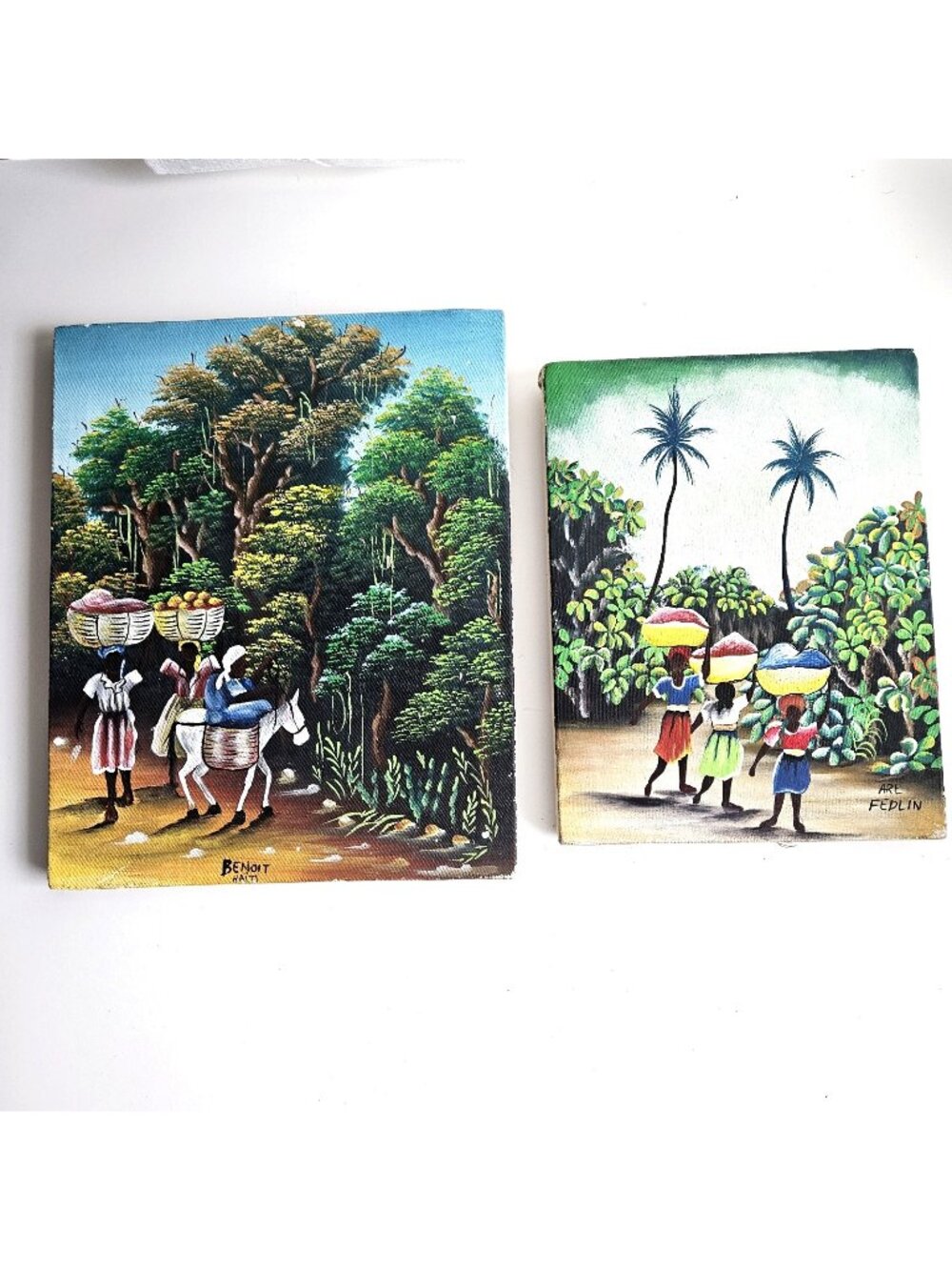 2 Haitian Oil Artwork Signed Women Canvas Unframed